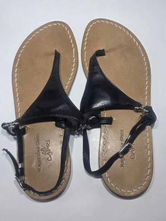 Ragazzino Capri Shoes - Ragazzino Shoes Capri Black Leather Thong Sandals Women's Size 38 Made in Italy